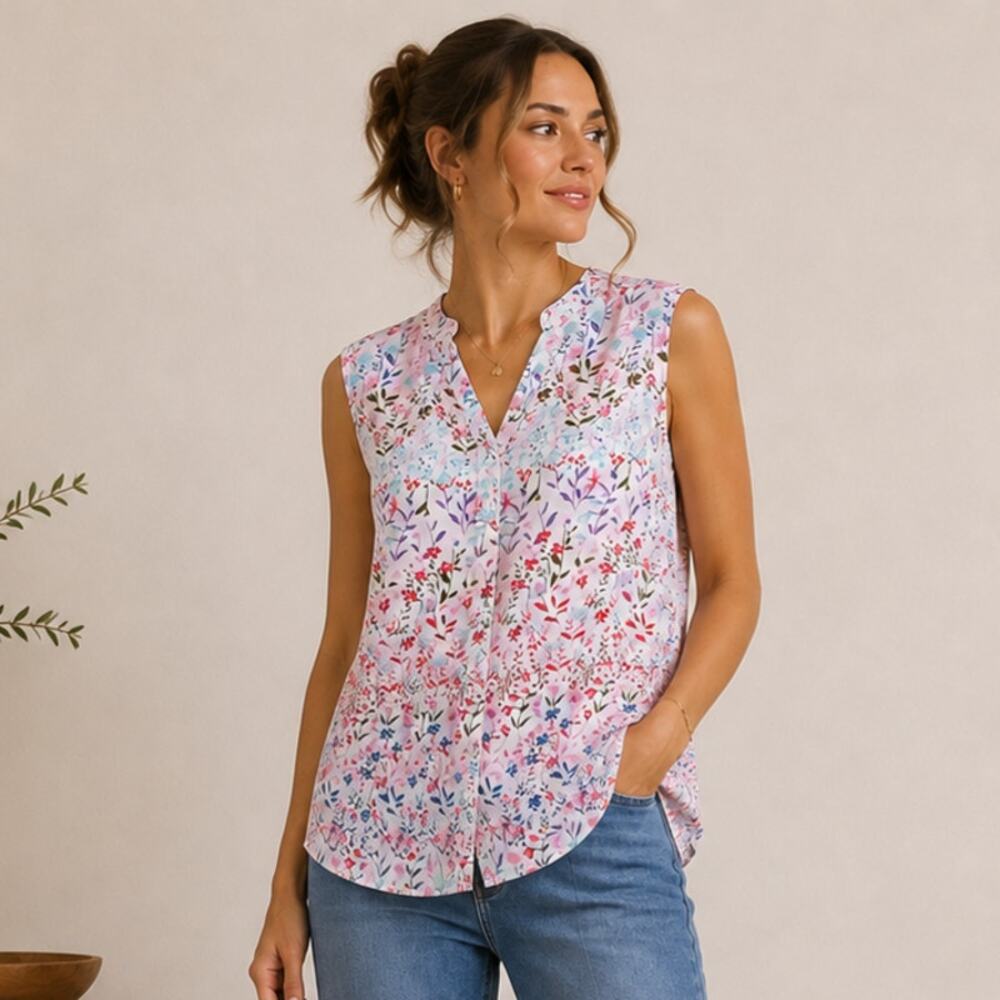 Woman Within Sleeveless Blouse Women's Size M (14/16) Multicolor Floral NWOT